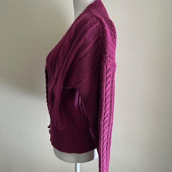 Sundance Catalog Henrietta Cardigan Button Down SZS Cranberry Chunky Sweater - Picture 3 of 10